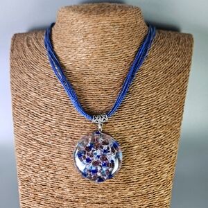 Round Blue Glass Pendant Necklace